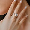 Flower Rhodium Plated 925 Sterling Silver Micro Pave Clear Cubic Zirconia Open Cuff Rings for Women RJEW-Q816-04P-3