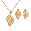 Leaf Alloy Rhinestone Pendant Necklaces & Stud Earrings Sets FS-WG55378-01-4