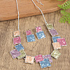 Square Zinc Alloy Enamel Pendant Necklace & Stud Dangle Earring FS-WG2E030-10-1