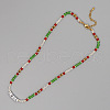 Christmas Theme Glass & Imitation Pearl & Brass LOVE Bicone Beaded Necklaces GF3195-10-1