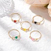 5Pcs Eco-Friendly Copper Wire Wrapped Natural Agate & Sodalite & Fire Crackle Agate Finger Rings RJEW-JR00886-1