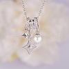 Brass Micro Pave Clear Cubic Zirconia Star and Imitation Pearl Pendant Necklaces for Women FS-WGAADF6-04-1