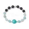 8mm Round Natural Lava Rock & Amazonite Beaded Stretch Bracelets BJEW-JB10501-3