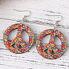 Peace Sign Wood with Wax Cord Pendant Necklace & Dangle Earrings Sets FS-WG10335-01-2