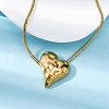 304 Stainless Steel Textured Heart Pendant Snake Chain Necklaces NJEW-U026-11G-3