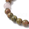 Natural Unakite & White Jade & Rose Quartz & Polychrome Jasper Round Beaded Stretch Bracelets BJEW-JB11953-02-4