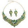Flower Alloy Glass Rhinestone Pendant Necklace & Stud Dangle Earring Sets FS-WG74144-02-2