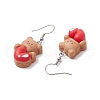 Bear with Heart Opaque Resin Dangle Earrings EJEW-JE06436-4