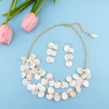 Flat Round Shell Dangle Earrings & Double Layer Necklaces Sets FS-WG04E23-05-1