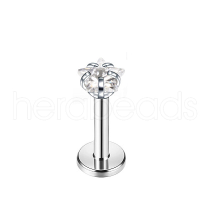 Stainless Steel Clear Cubic Zirconia Threadless Labret Stud WGC142D-18-1