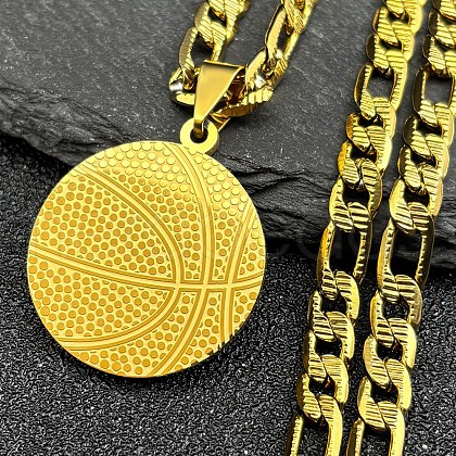 Basketball 304 Stainless Steel Pendant Necklaces for Men Women NJEW-K283-21G-1