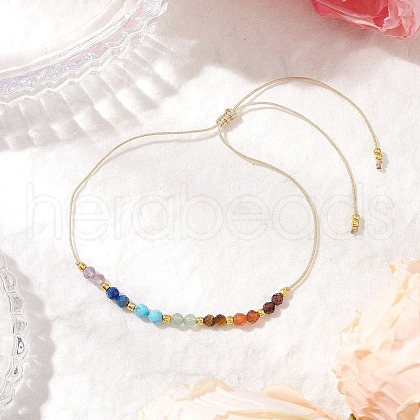 Chakra Theme Adjustable Natural Mixed Gemstone Braided Bead Bracelets for Women BJEW-JB11618-04-1