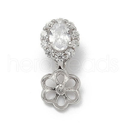 925 Sterling Silver Pave Clear Cubic Zirconia Flower Pendant Bails STER-P068-01P-1
