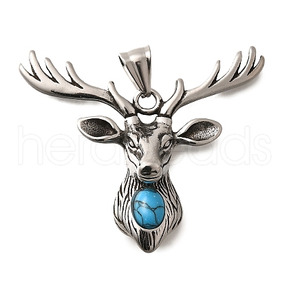 304 Stainless Steel Pave Synthetic Turquoise Big Pendants STAS-A109-01AS-1