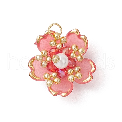 Handmade Glass Seed Beaded Sakura Pendants PALLOY-MZ00763-04-1