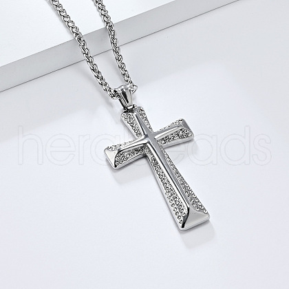 Cross Stainless Steel Crystal Rhinestone Pendant Necklaces FS-WG08269-01-1