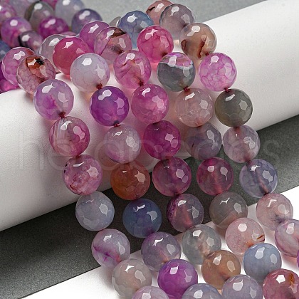 Faceted Natural Dragon Veins Agate Beads Strands X-G-F447-12mm-L03-1