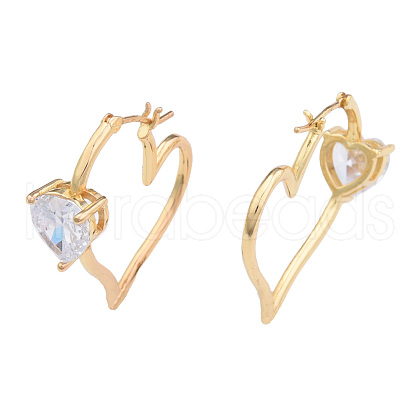 Cubic Zirconia Heart Hoop Earrings EJEW-N011-76-1