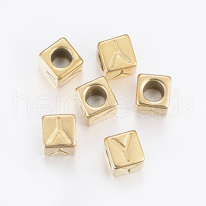 304 Stainless Steel Large Hole Letter European Beads X-STAS-H428-01G-Y-1