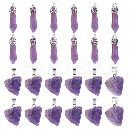 Unicraftale 24Pcs 2 Styles Natural Amethyst Pendants G-UN0001-12C-1