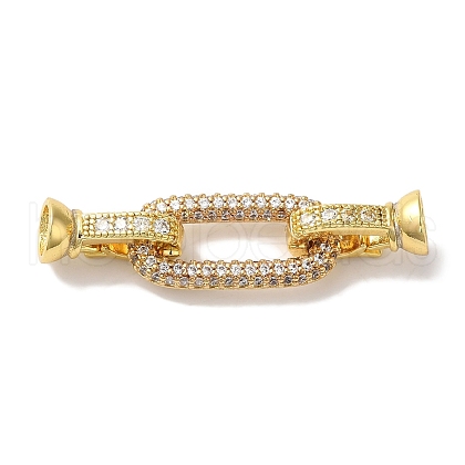 Oval Rectangle Rack Plating Brass Micro Pave Clear Cubic Zirconia Fold Over Clasps KK-A225-13G-1