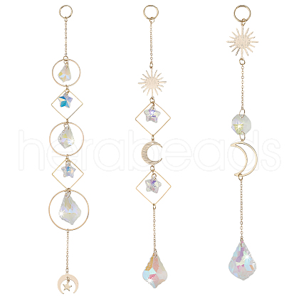 CHGCRAFT 3Pcs 3 Styles Electroplate Glass Window Hanging Suncatchers HJEW-CA0001-63-1