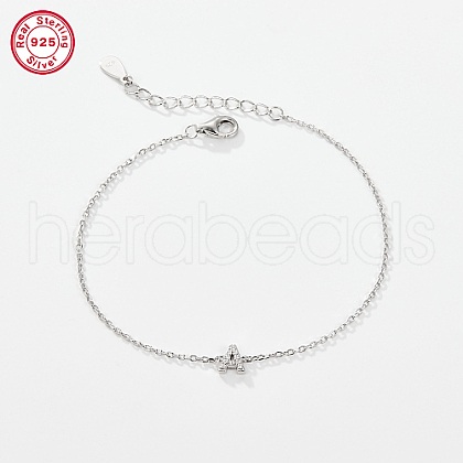 Rhodium Plated 925 Sterling Silver Letter Cubic Zirconia Link Bracelets GI2156-01-1