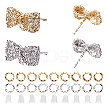 2Pairs 2 Color Brass Micro Pave Cubic Zirconia Earring Findings with Loop DIY-SZ0008-41-1