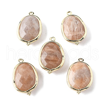 Natural Sunstone Faceted Oval Connector Charms G-H323-02G-11-1