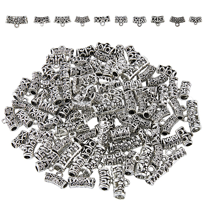 DICOSMETIC 100Pcs 10 Style Tibetan Style Alloy Tube Bails TIBE-DC0001-12-1