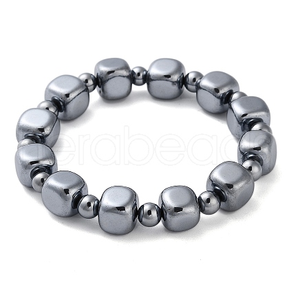 Cube & Round Synthetic Terahertz Stone Beaded Stretch Bracelets for Women Men BJEW-F471-03-1