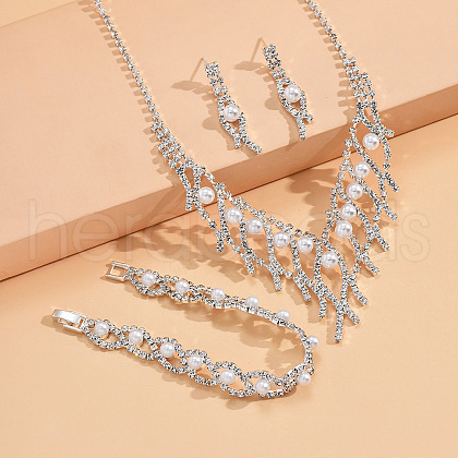 Horse Eye Alloy Crystal Rhinestone & Plastic Pearl Chain Necklaces & Stud Earrings & Bracelets Sets  FS-WG3003B-01-1
