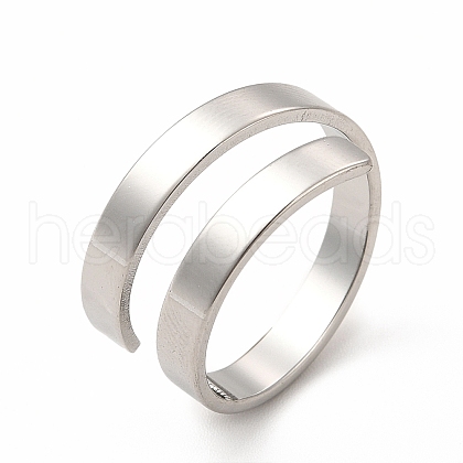 Non-Tarnish 304 Stainless Steel Rectangle Open Cuff Ring for Women RJEW-B027-28P-1
