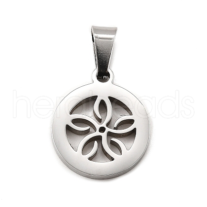Flat Round with Flower 304 Stainless Steel Pendants STAS-M121-03P-1