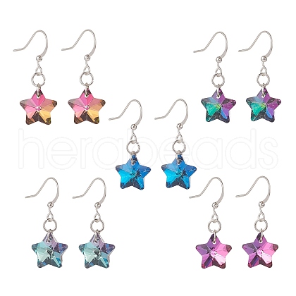 Electroplated Glass Star Dangle Earrings EJEW-JE05160-1