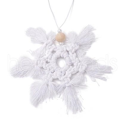 Christmas Snowflake Handmade Macrame Cotton Threads Pendant Decorations HJEW-JM02612-1