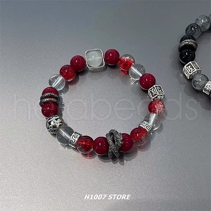 Dragon Alloy Glass Round Beaded Stretch  Bracelets for Women WGCDDF3-04-1