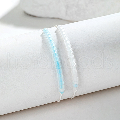 2Pcs Luminous & Frosted Resin Rondelle Seed Beaded Braided Bead Bracelets WG9F4E8-04-1