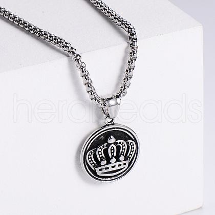 Retro Rock Punk Crown Stainless Steel Pendant Necklaces FU5586-1-1
