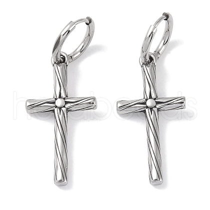 316 Surgical Stainless Steel Cross Hoop Earrings for Women EJEW-P274-05AS-1
