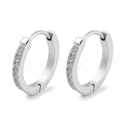 304 Stainless Steel Micro Pave Clear Cubic Zirconia Huggie Hoop Earrings EJEW-C096-01F-P-1
