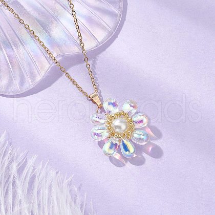 Glass & Glass Pearl Beads Pendants Necklaces for Women NJEW-MZ00106-05-1
