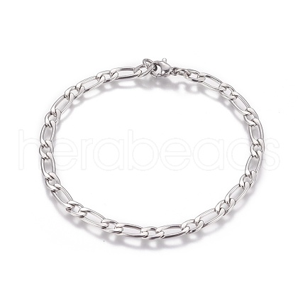 304 Stainless Steel Figaro Chain Bracelets BJEW-I274-03S-1
