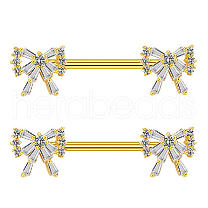 Brass Micro Pave Clear Cubic Zirconia Bowknot Nipple Barbells WG21F93-08-1