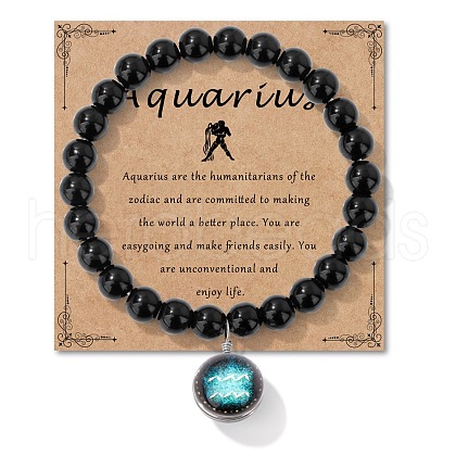 Birthstone Natural Black Obsidian Round Bead Stretch Bracelets QA9771-1-1