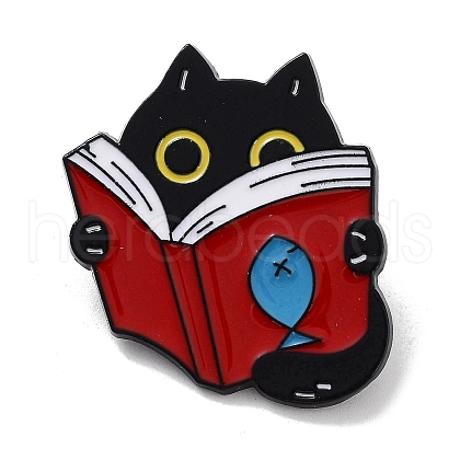 Bookish Cat Shape Alloy Enamel Pin Brooches JEWB-C029-04A-EB-1