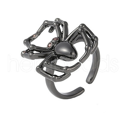 Halloween Spider Brass Rhinestone Open Cuff Rings RJEW-S419-01B-01-1