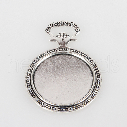 Vintage Tibetan Style Alloy Carved Floral Pattern Pendant Cabochon Bezel Settings TIBEP-O006-21AS-1