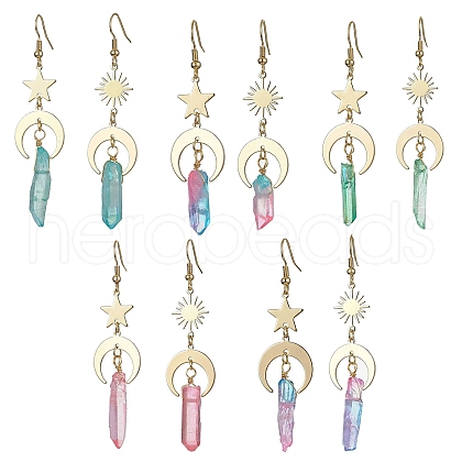 Moon & Star & Sun Brass Asymmetrical Earrings EJEW-JE05459-1