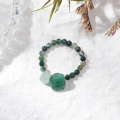 Natural Moss Agate Beaded Rings RJEW-TA00191-02-1